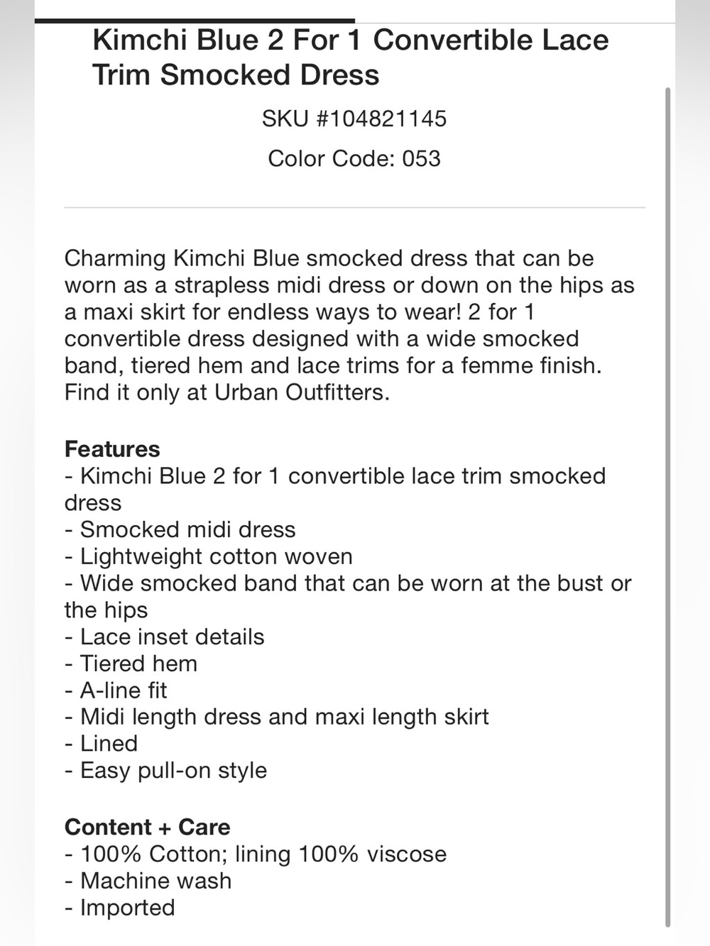 NWT Urban Outfitters Kimchi Blue Light Blue Floral Strapless Midi Dress L - Picture 6 of 6